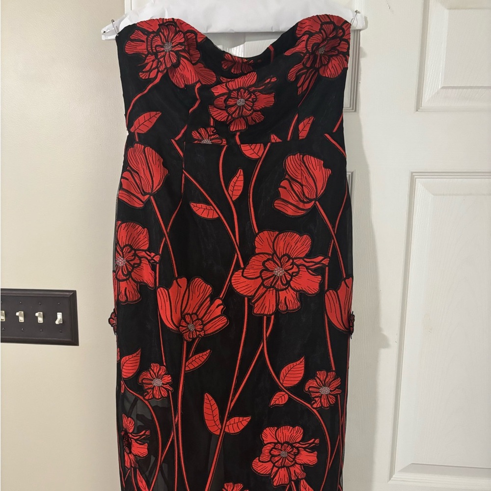 Milly Red and Black Strapless Sheath Dress